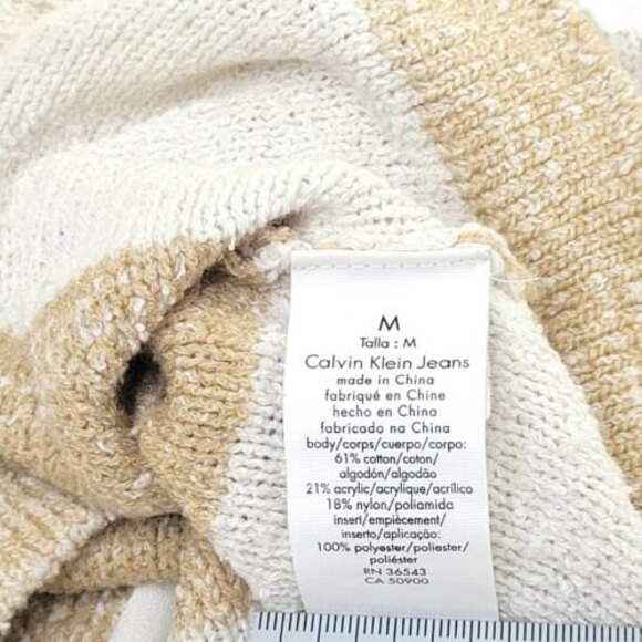 CALVIN KLEIN Sweater size Medium Brown beige Stripes Sheer Back insert - Picture 6 of 11